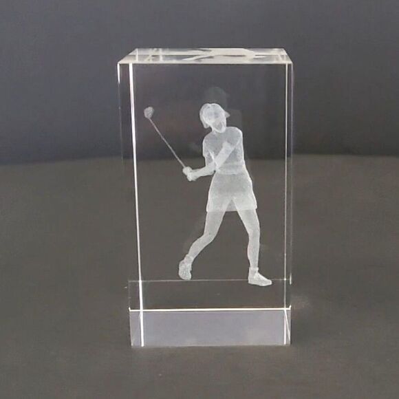 Crystal Impressions Female Golfer Laser Engraved Crystal Cube Paperweight w/ Box - Picture 1 of 15